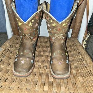 Kids Dan Post‎ Leather Star Cowboy Boots 5-5.5